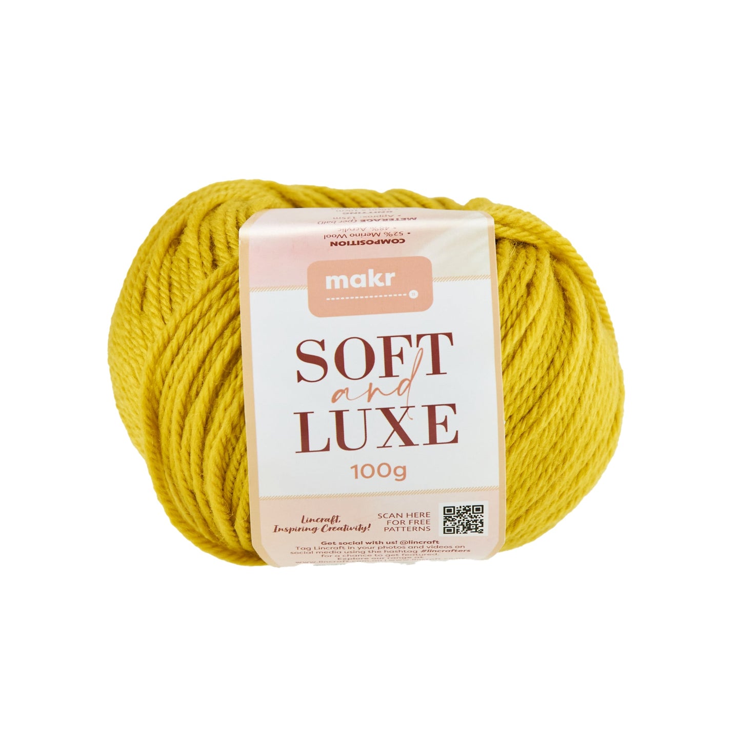 Makr Soft & Luxe Crochet & Knitting Yarn, Semillon Yellow- 100g Merino Wool Acrylic Yarn