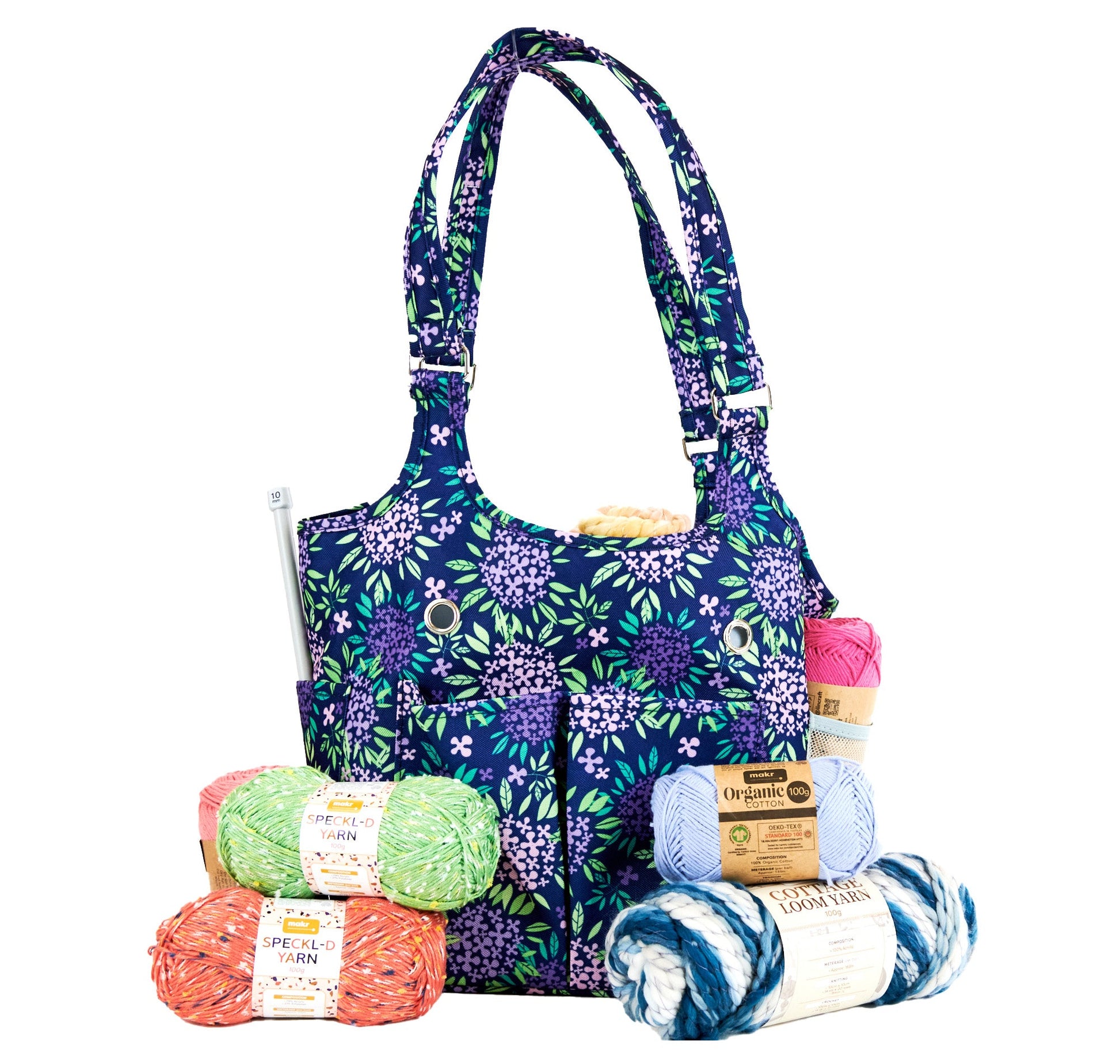 Knitting Storage Bag Ultimate, Purple Floral- 26x17x27cm