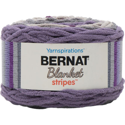 Bernat Blanket Stripes Yarn, Eggplant- 300g Polyester Yarn