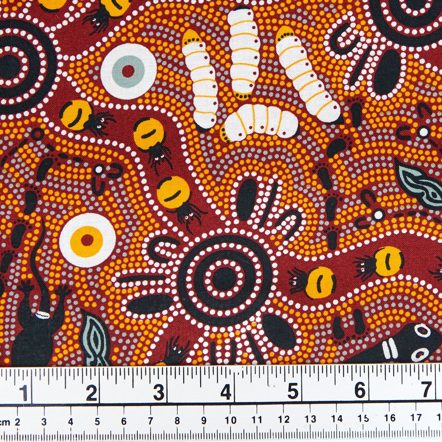 Aboriginal Print Fabric, Bush Tucker By Julie Paige, Tan -Width  145cm