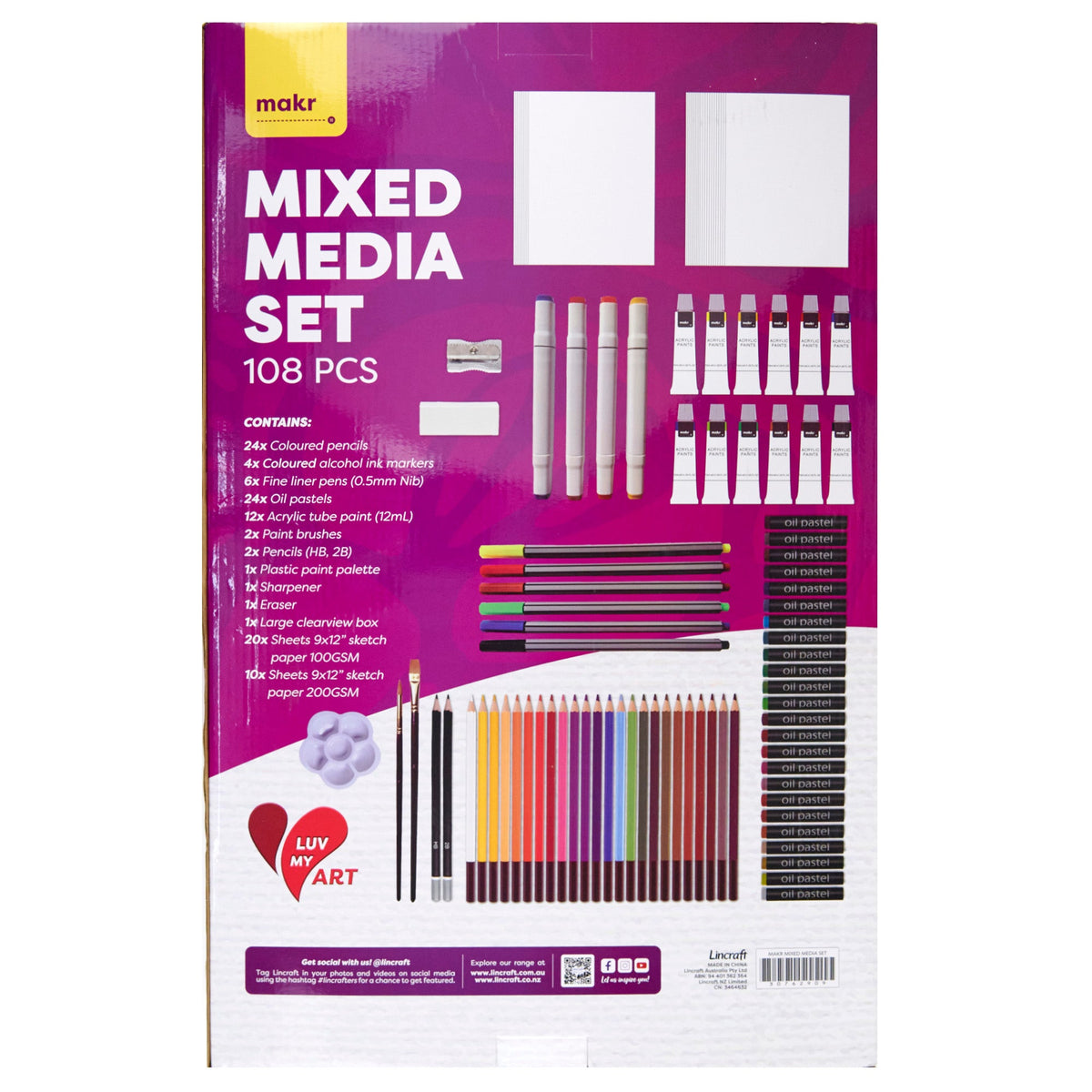 Mkar Collection Makr I Love Art Mixed Media Set- 108pc – Lincraft