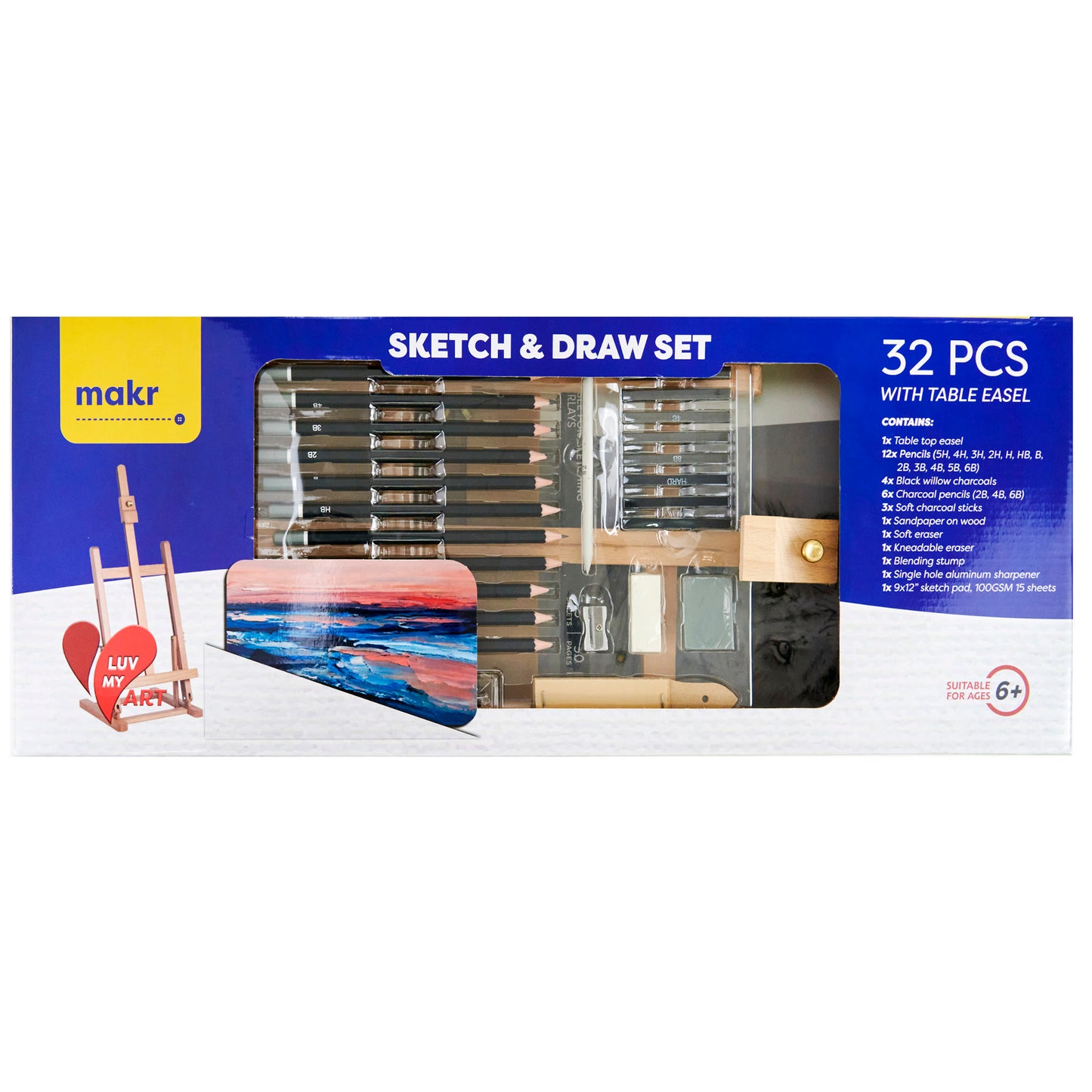 Makr I Love Art Sketch Set With Easel- 32pc