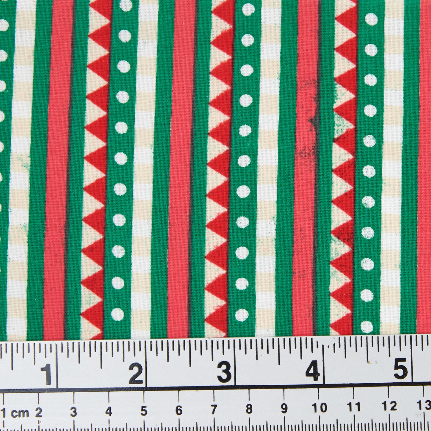 Christmas Cotton Print Fabric, Green Red White Stripe- Width 112cm