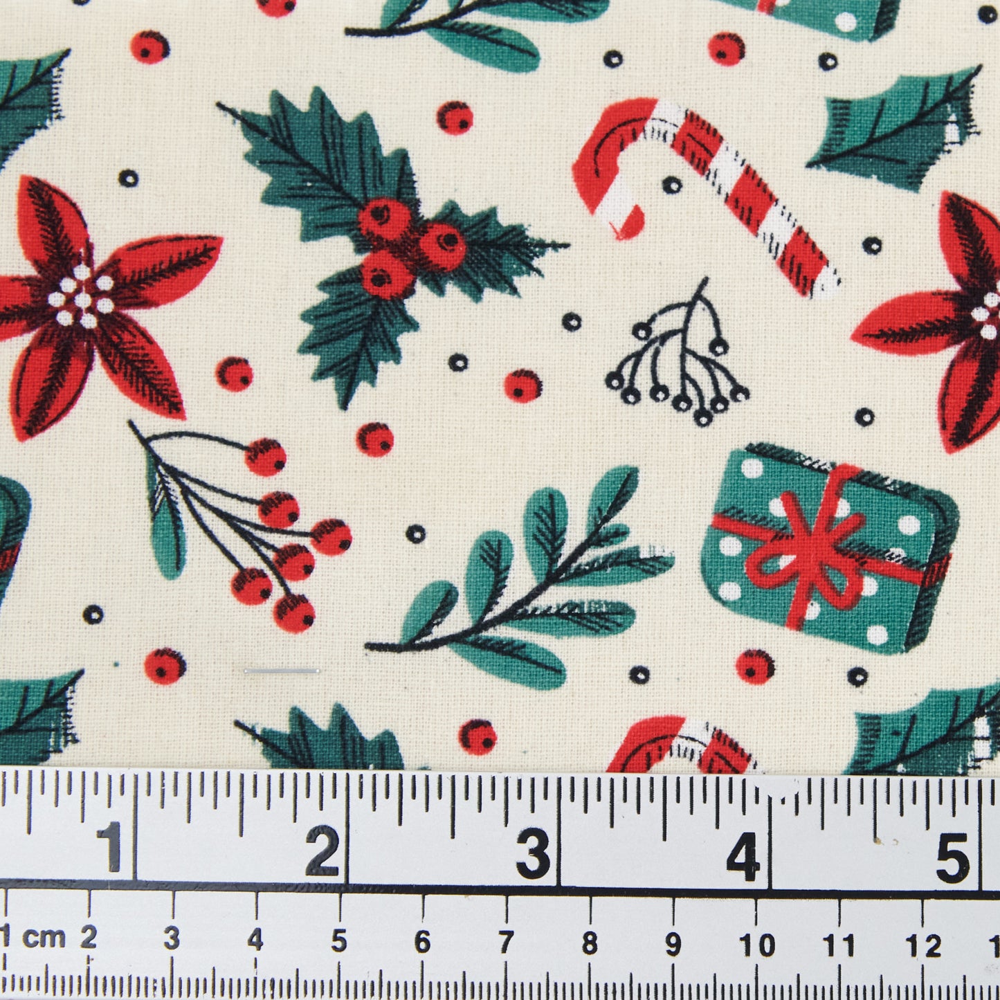 Christmas Cotton Print Fabric, Cream Christmas Mix- Width 112cm