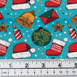 Christmas Cotton Print Fabric, Blue Hats & Stocking- Width 112cm