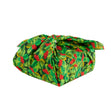 Christmas Print Cotton Fabric Reusable Gift Wrap, Green Berry Holly- 55cmx70cm