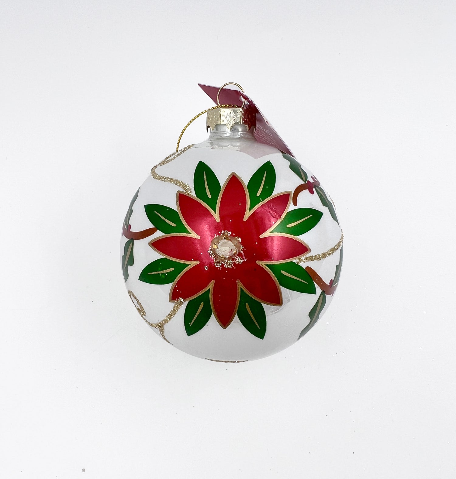 Christmas Glass Bauble, Poinsettia- 8cm