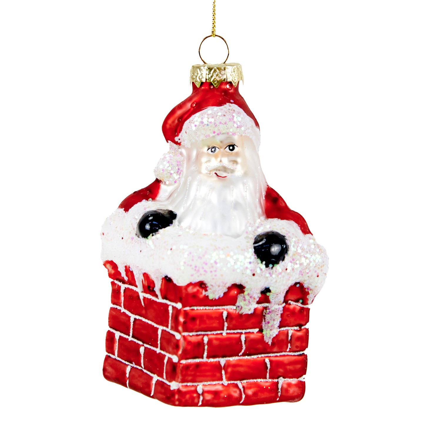 Christmas Glass Figure, Santa On Chimney- 6.5x6.8x11.2cm
