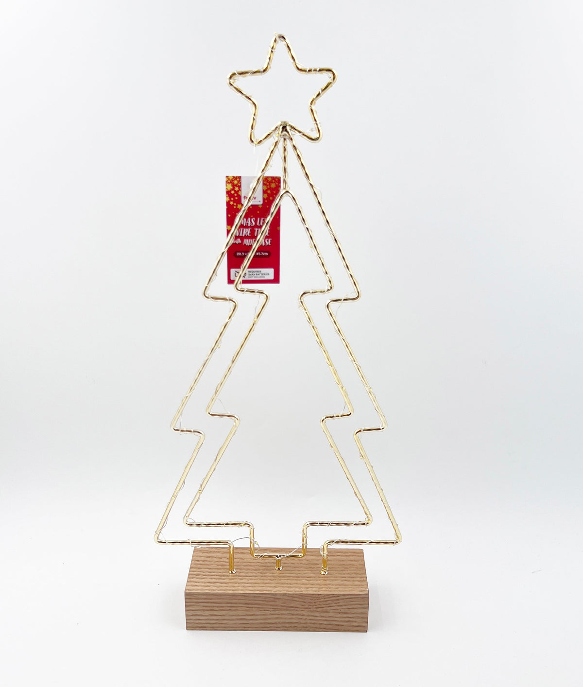 Christmas LED Decor, Wire Tree With MDF Base- 20.3x6.3x45.7cm