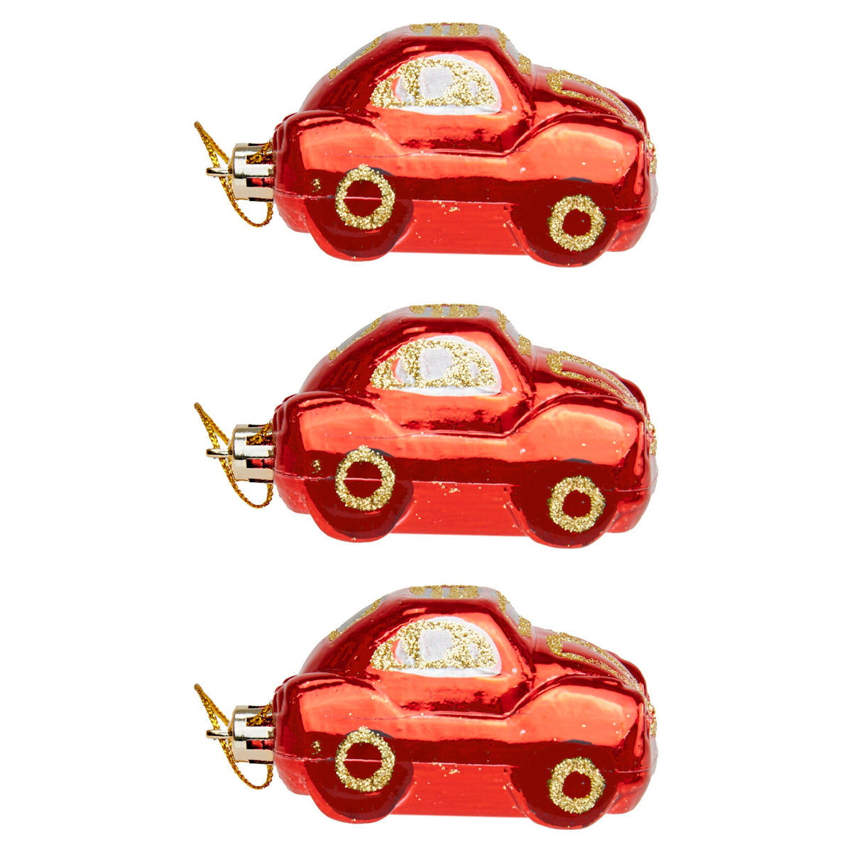 Christmas Ornaments, 8cm Shiny Car- 3pk