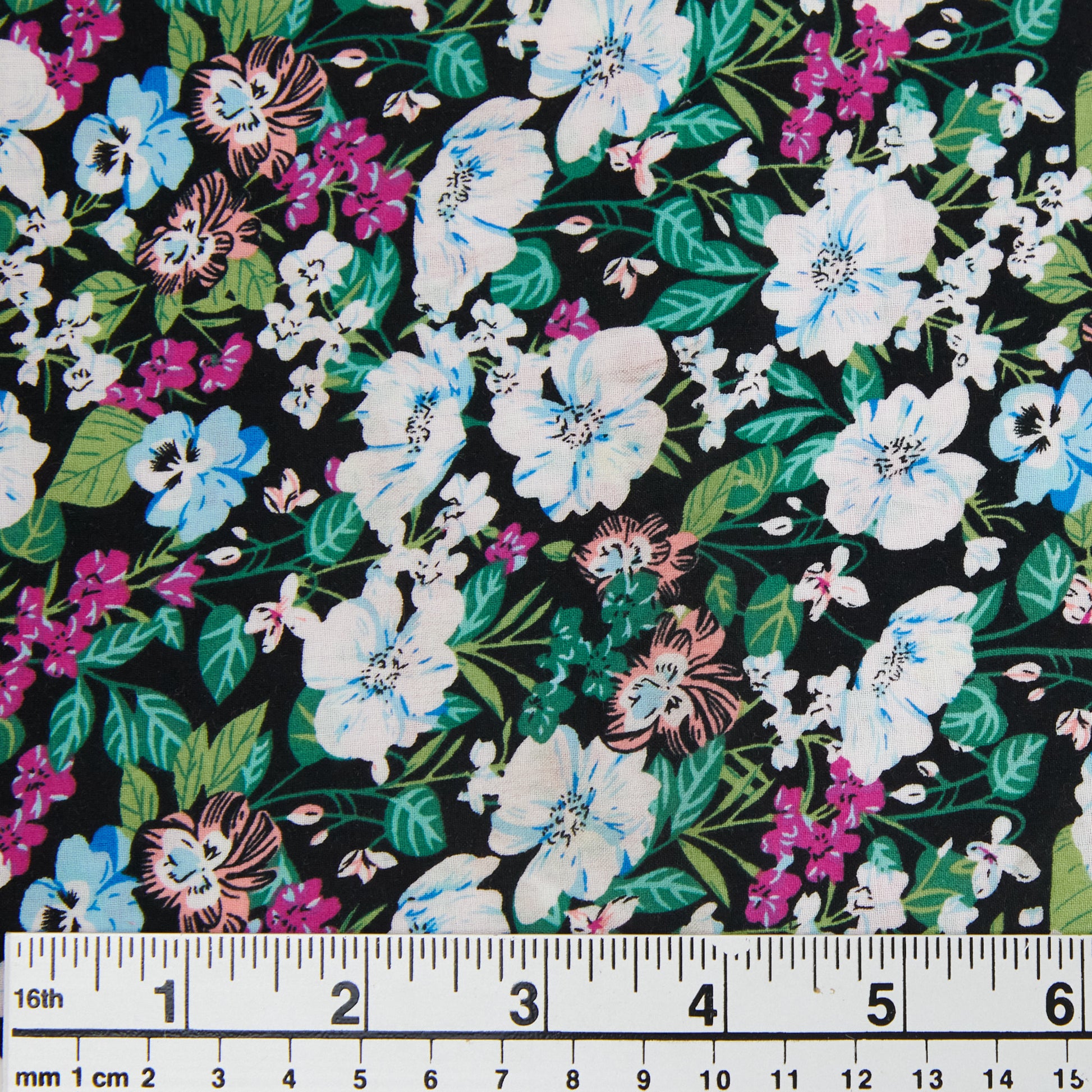 Printed Cotton Voile Fabric, White Floral- Width 140cm