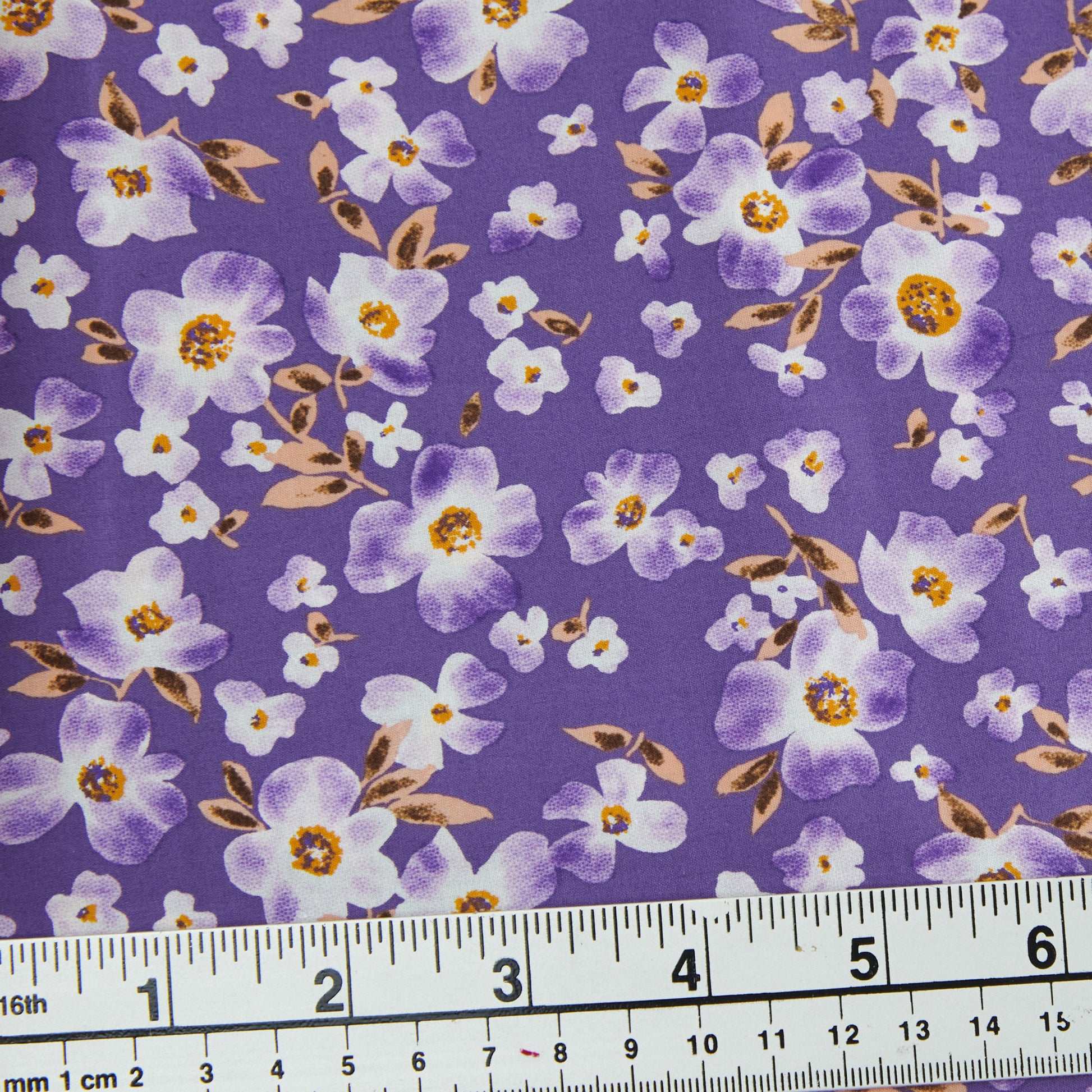 Printed Cotton Lawn Fabric, Purple Adelfa- Width 140cm