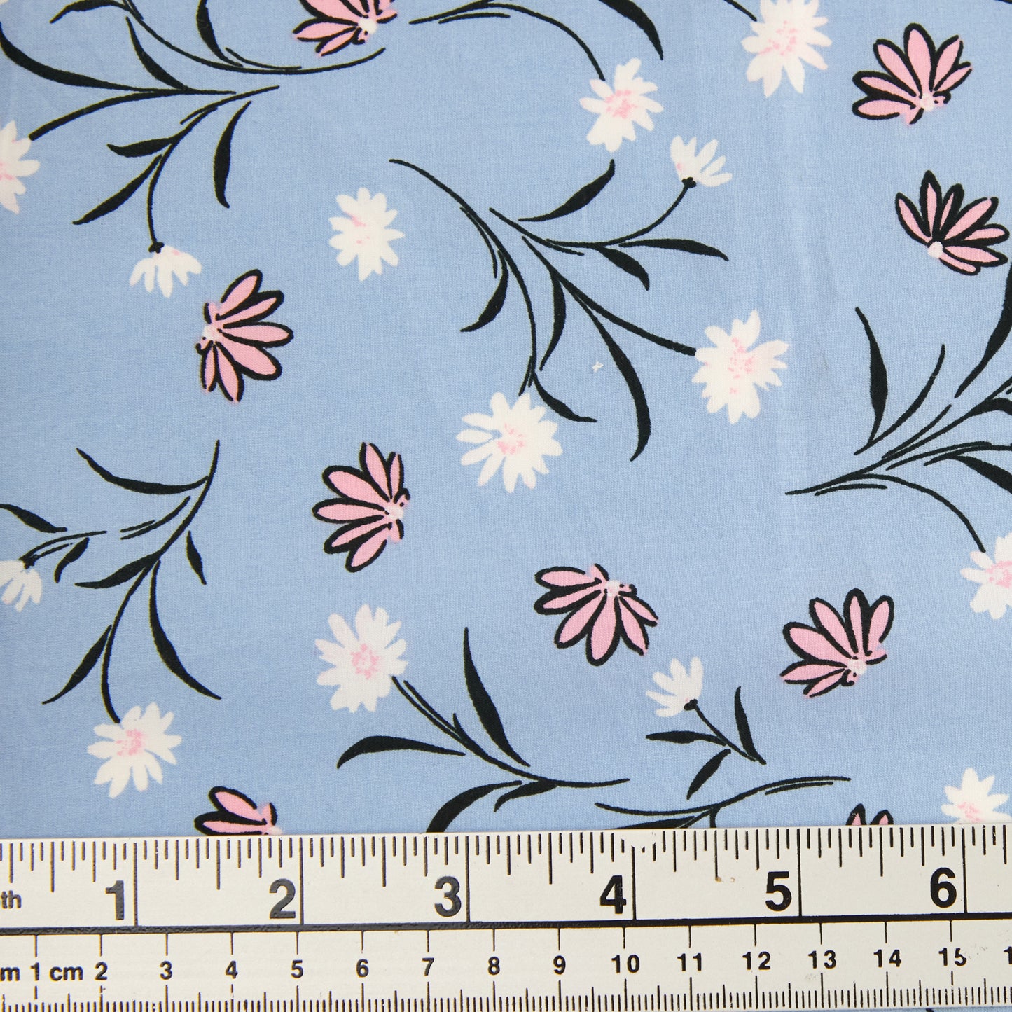 Printed Cotton Lawn Fabric, White Daisy- Width 140cm