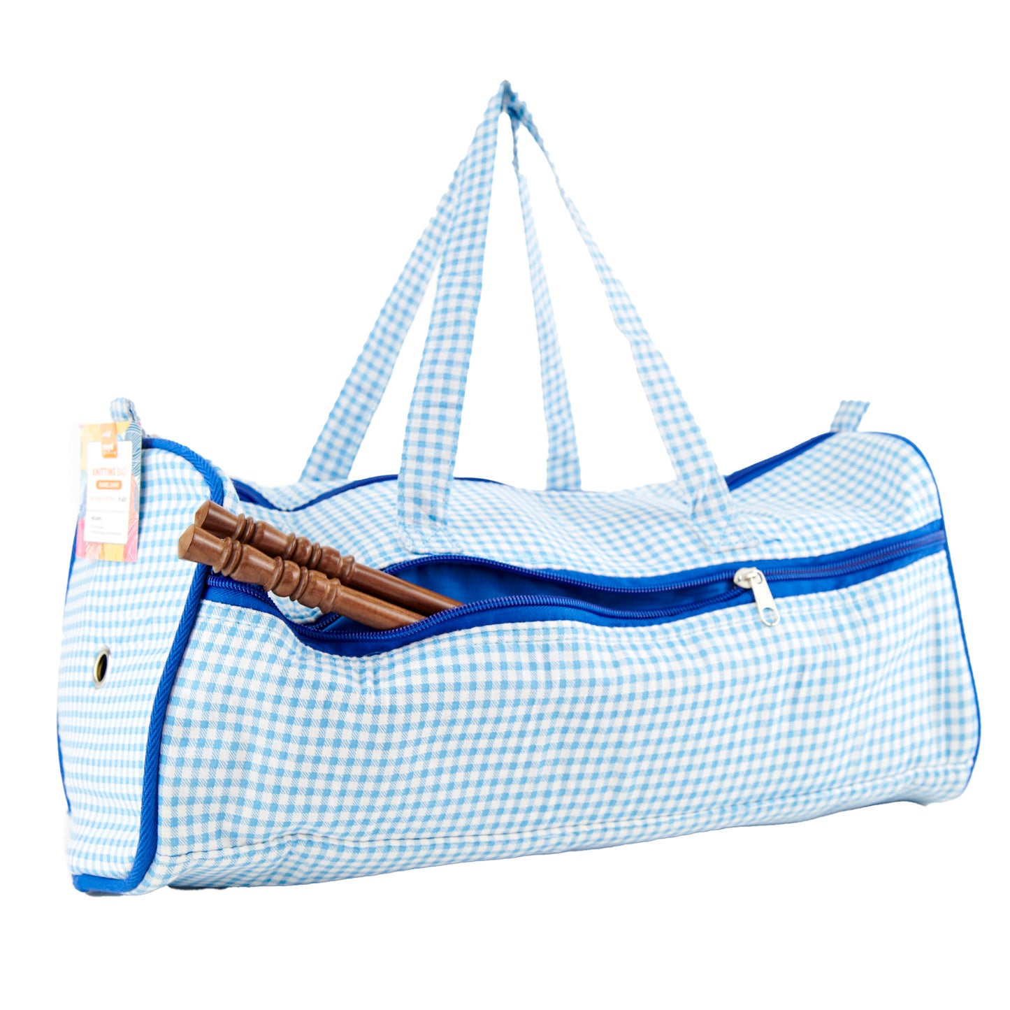 Knitting Plaid Bag, Blue- 43.1x24.1x17.7cm