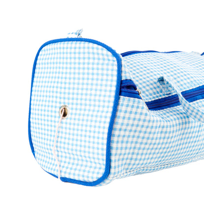 Knitting Plaid Bag, Blue- 43.1x24.1x17.7cm