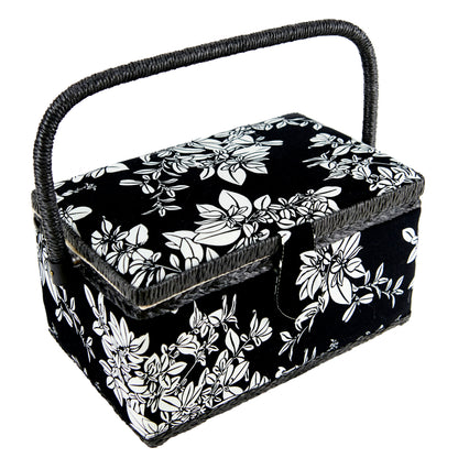 Sewing Basket, B&W Flower- 27.5x17x15cm