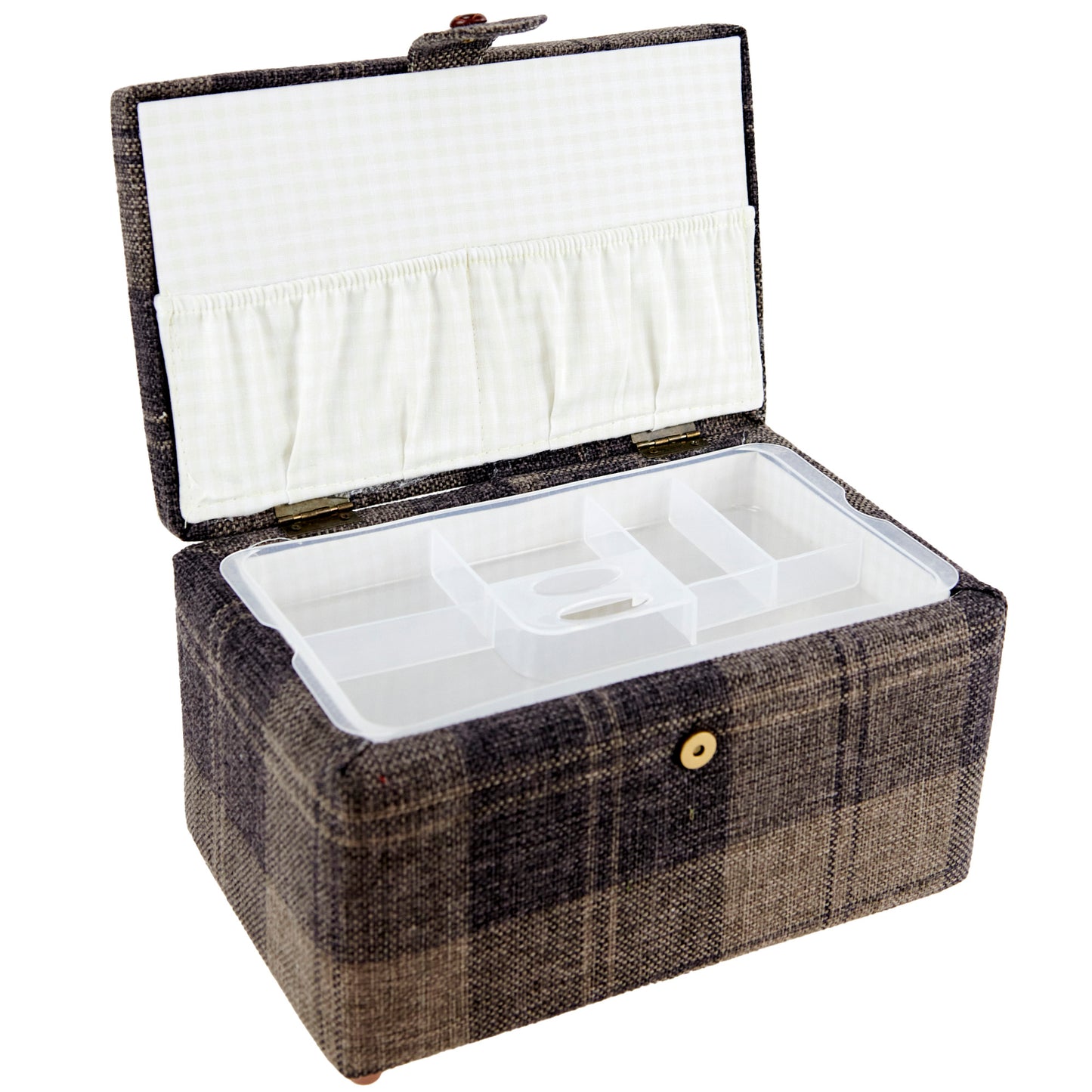 Sewing Basket, Grey Plaid- 26.5x16.5x12cm