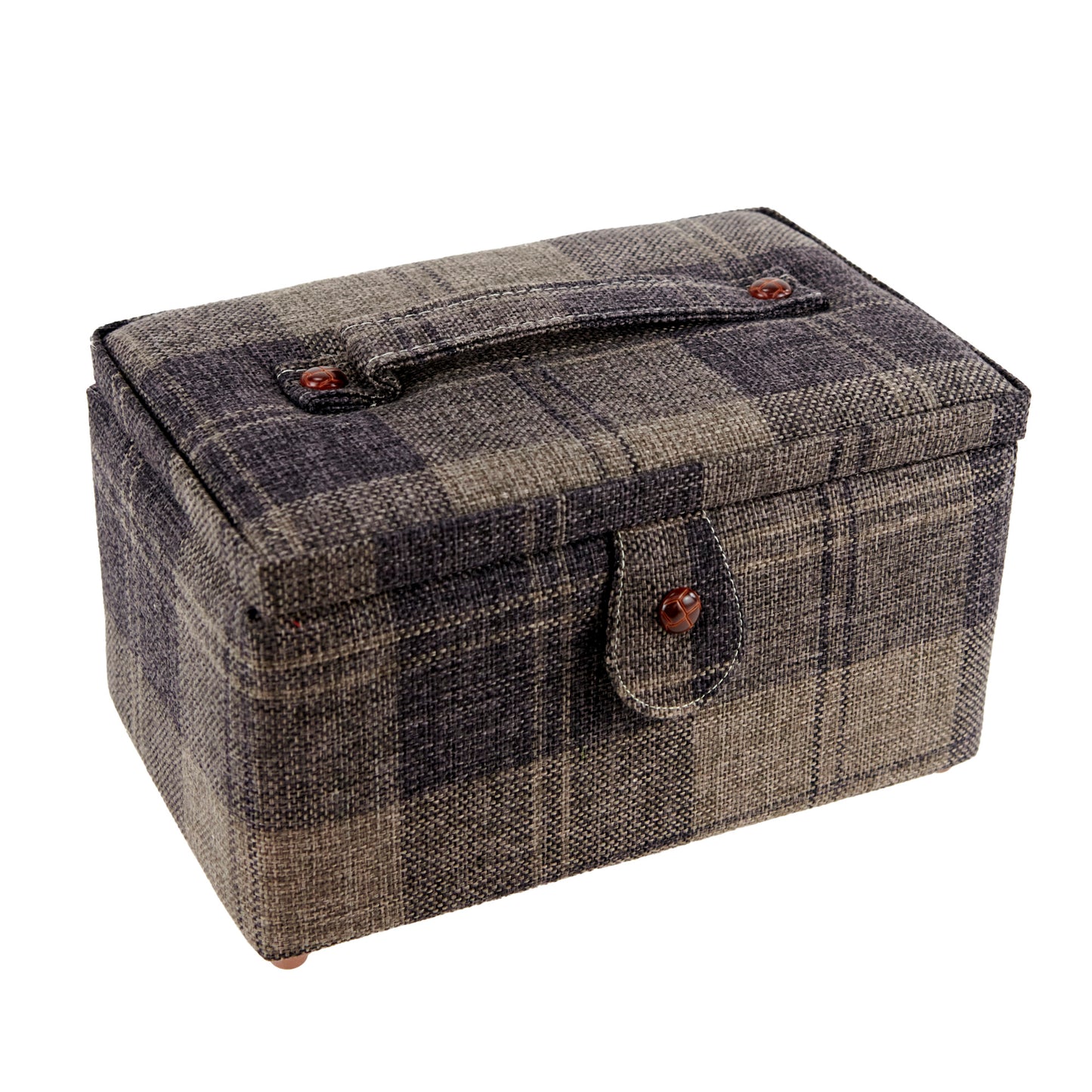 Sewing Basket, Grey Plaid- 26.5x16.5x12cm