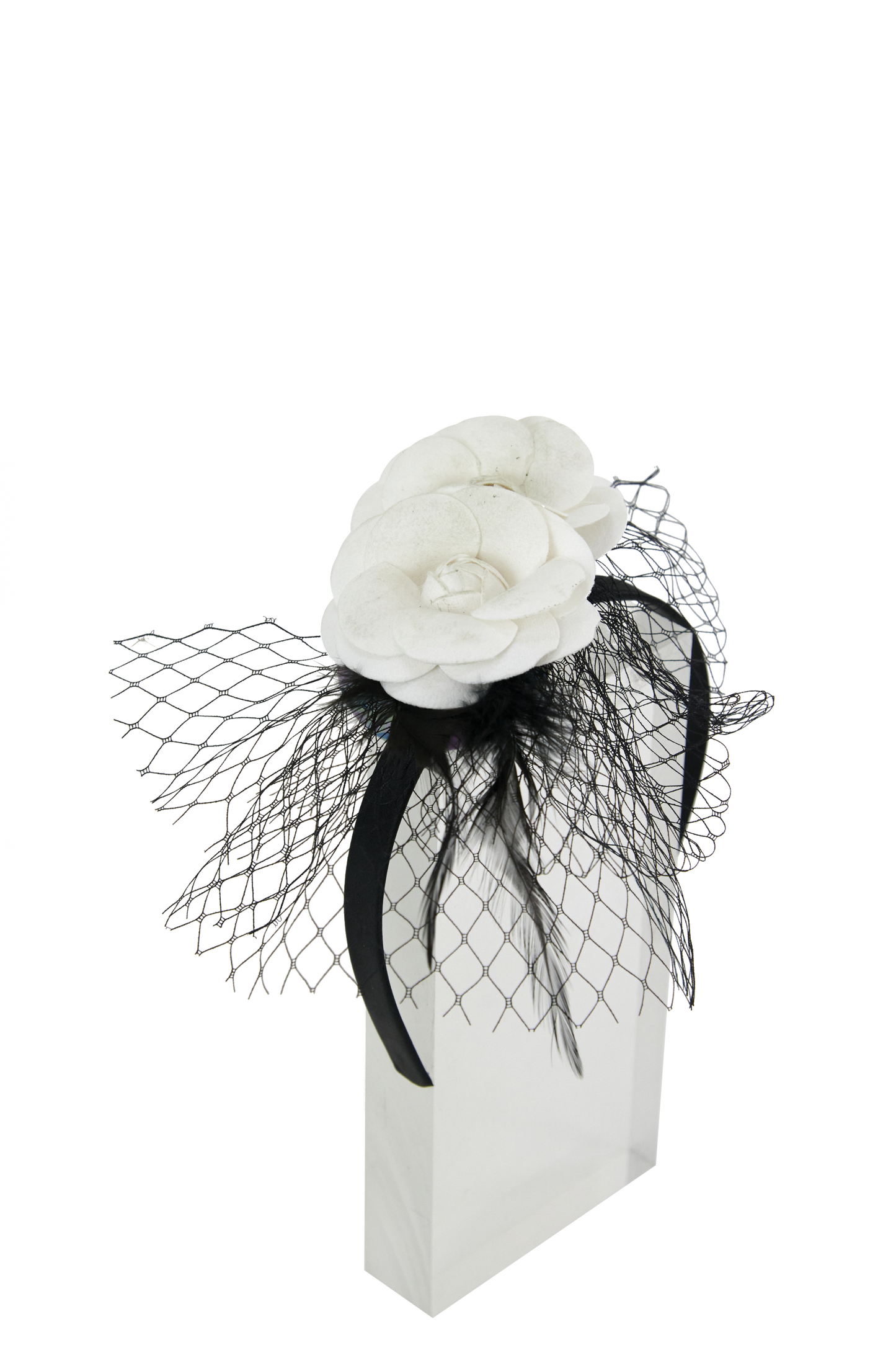 Headband And Clip Fascinator, Bella- Black/Ivory