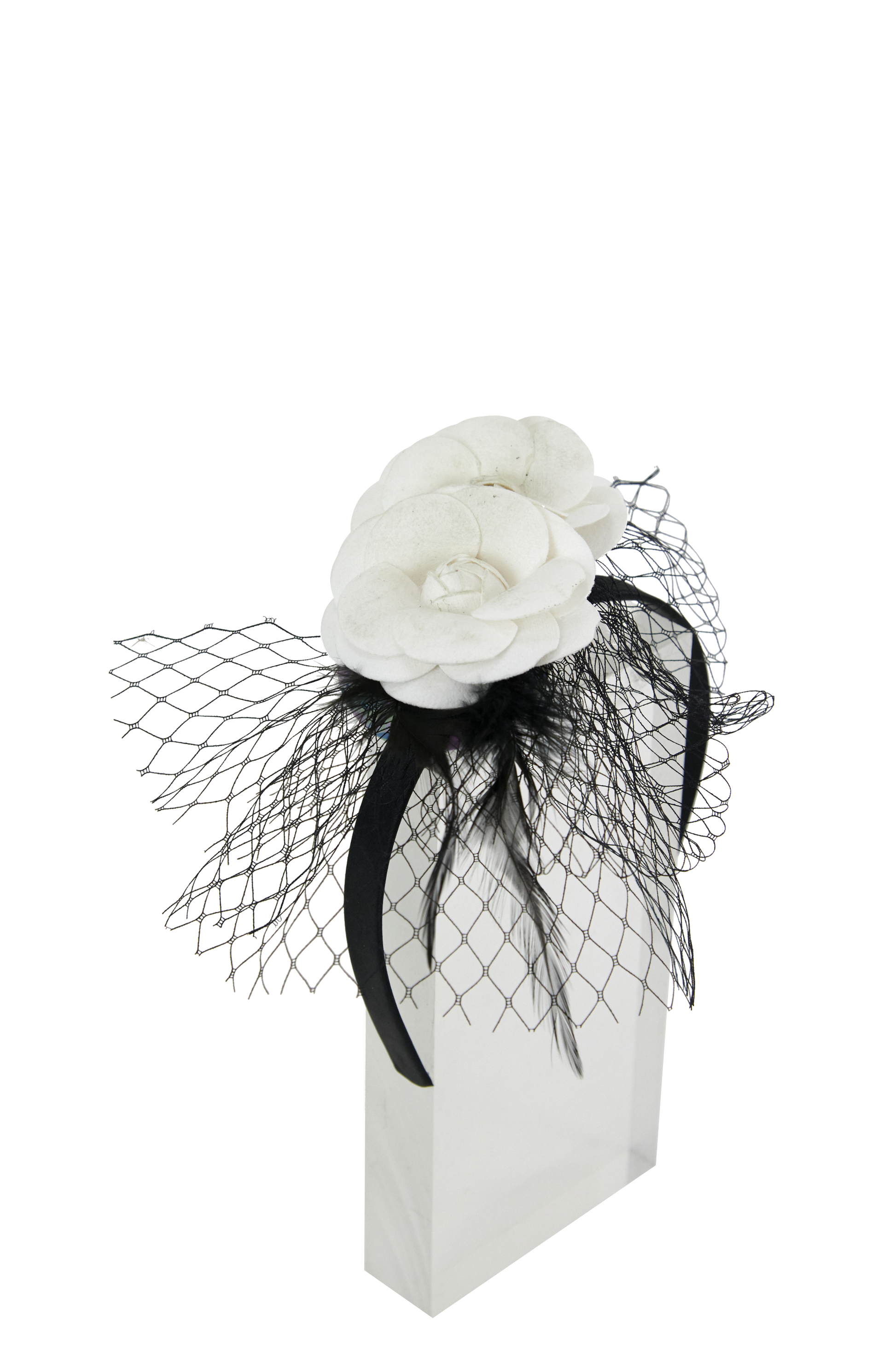 Headband And Clip Fascinator, Bella- Black/Ivory