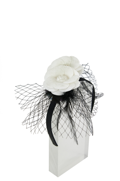 Headband And Clip Fascinator, Bella- Black/Ivory