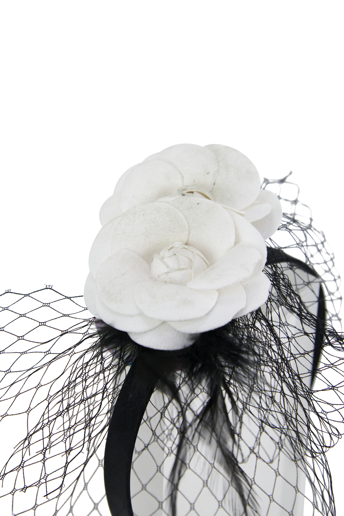 Headband And Clip Fascinator, Bella- Black/Ivory