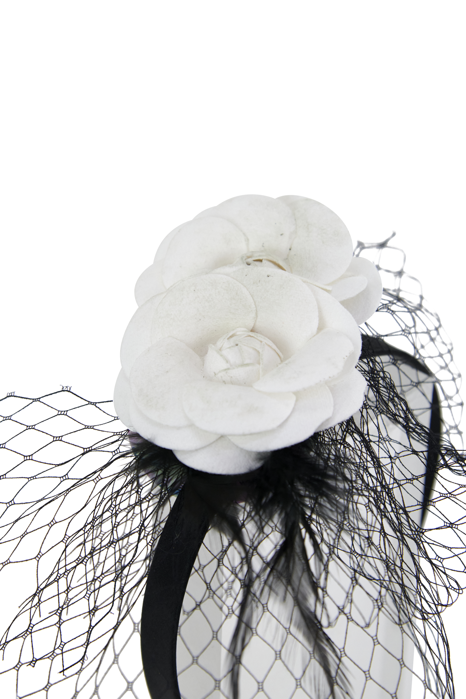 Headband And Clip Fascinator, Bella- Black/Ivory