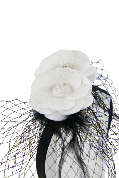 Headband And Clip Fascinator, Bella- Black/Ivory