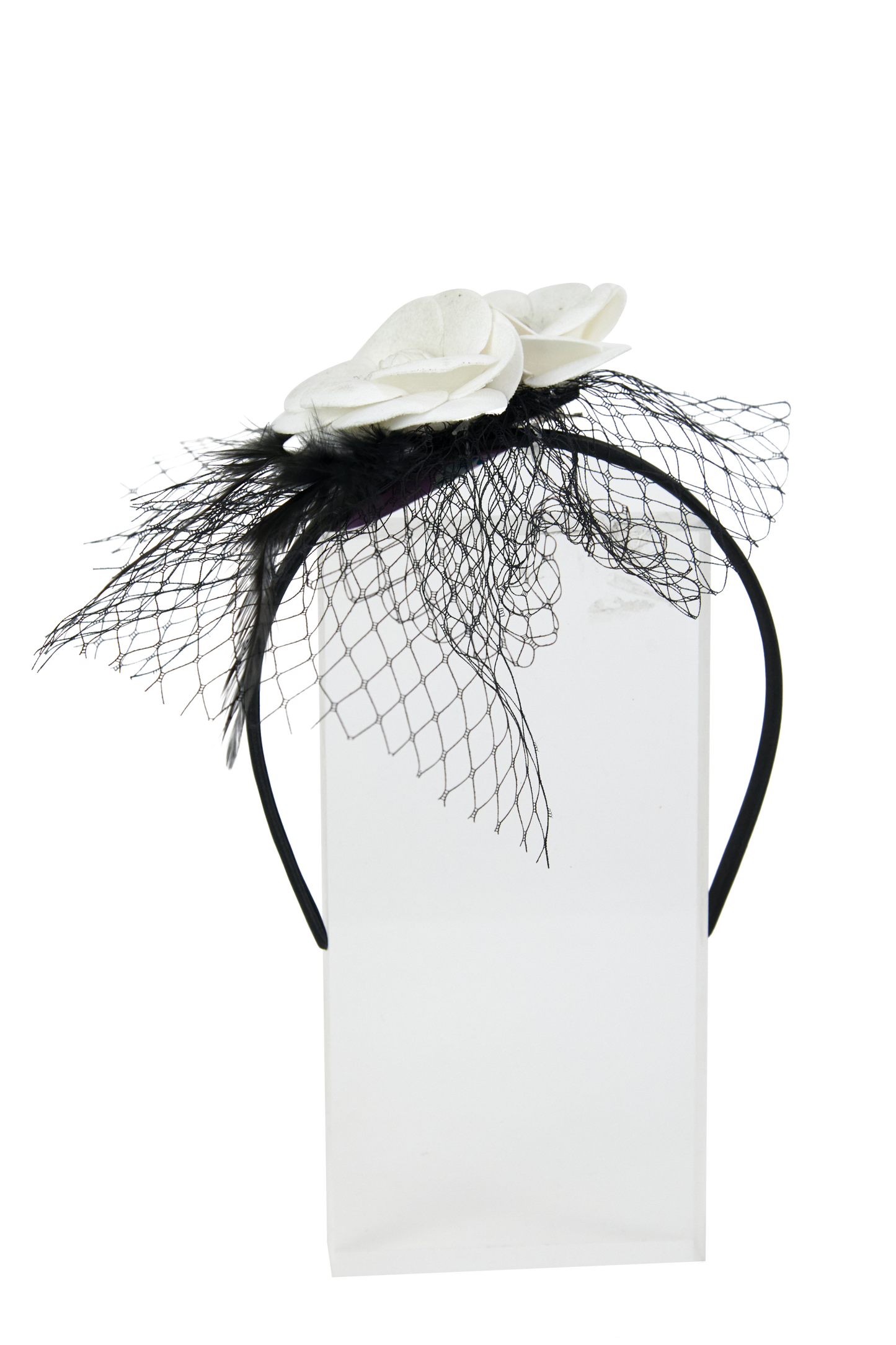 Headband And Clip Fascinator, Bella- Black/Ivory