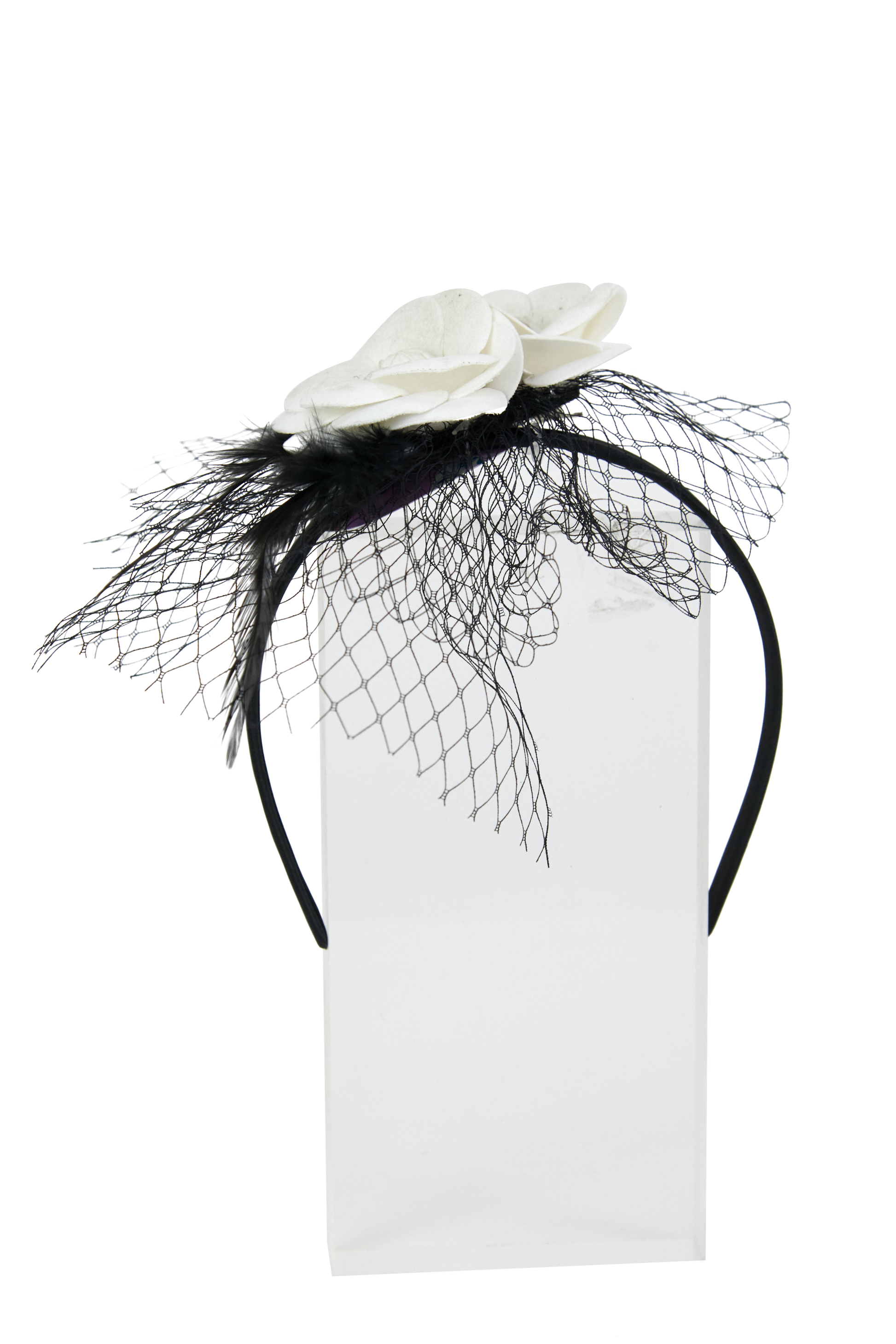 Headband And Clip Fascinator, Bella- Black/Ivory