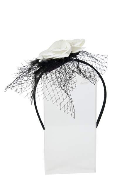 Headband And Clip Fascinator, Bella- Black/Ivory