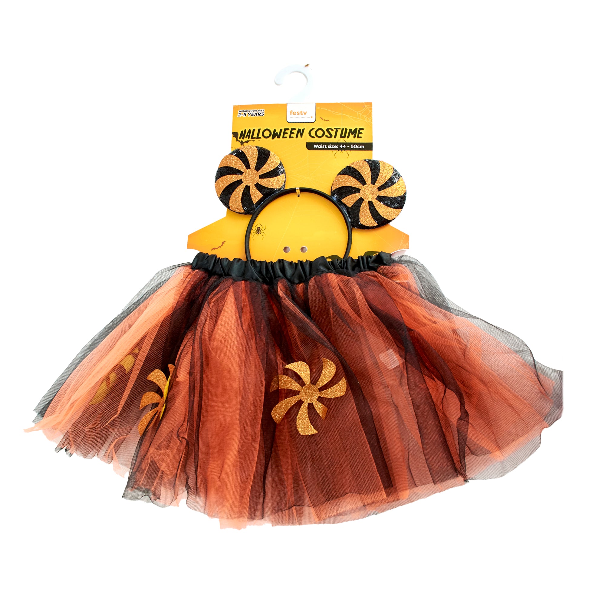 Halloween Costume Skirt Headband Set 2-5 Years Old, Orange