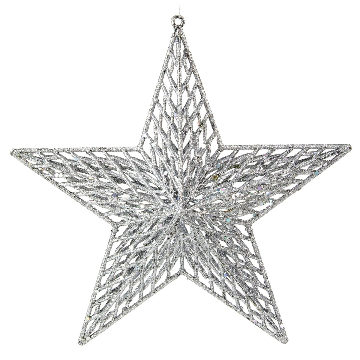 Christmas Hanging Glitter Hollow Star, Silver- 24cm