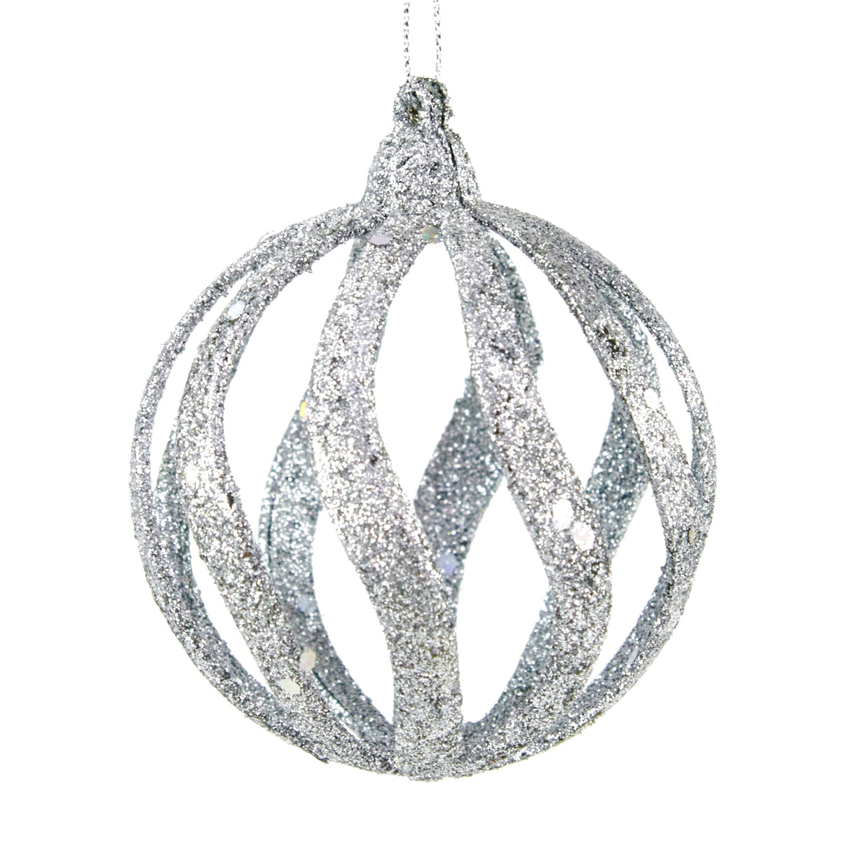 Christmas Hollow Ball with Sequin, Silver - 8cm