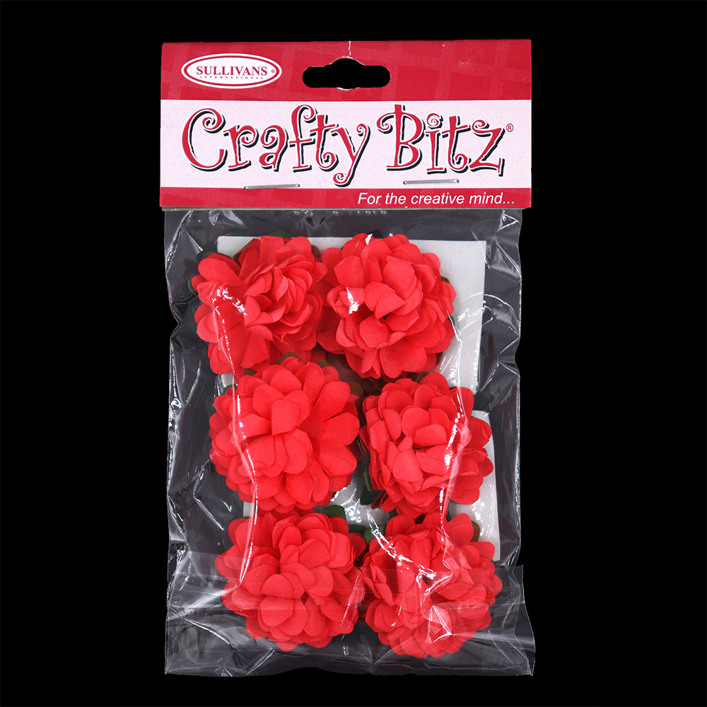 Crafty Bitz Flower with Stem, Red- 6pk