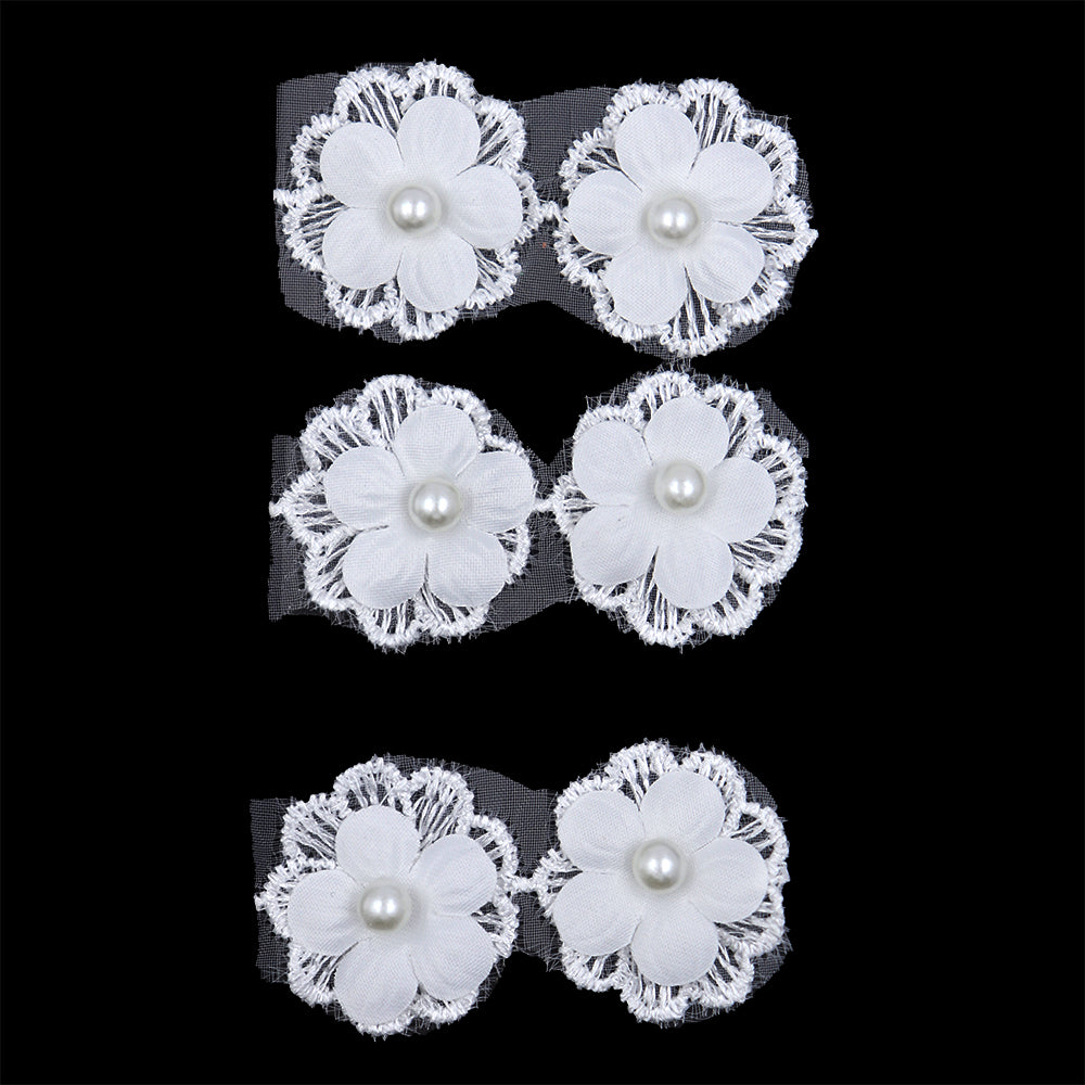 Crafty Bitz Flower with Pearl, White- 6pk