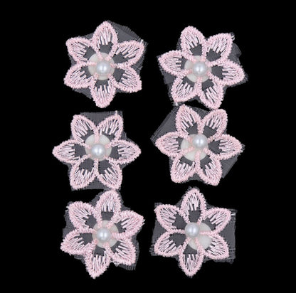 Crafty Bitz Flower with Pearl Stick On, Pink- 6pk