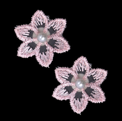 Crafty Bitz Flower with Pearl Stick On, Pink- 6pk