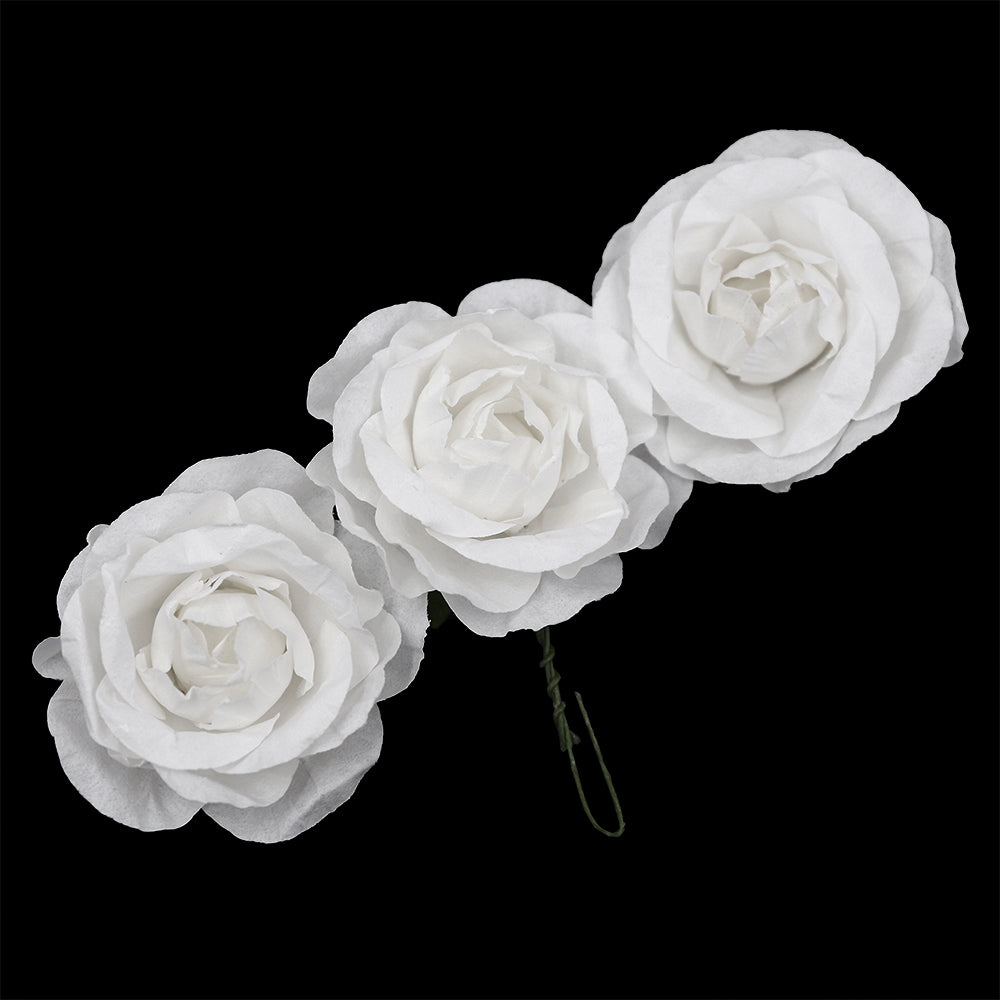 Crafty Bitz Flower Rose with Stem, White- 6pk