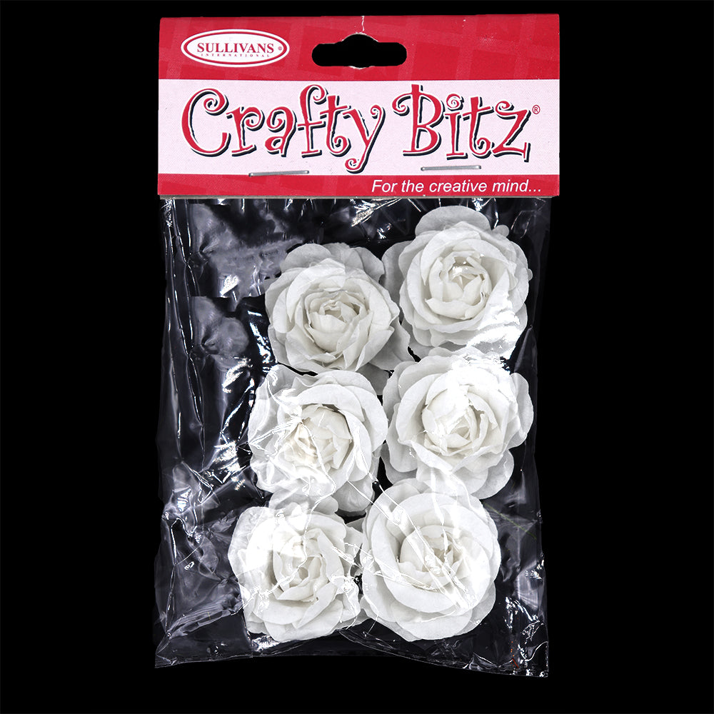 Crafty Bitz Flower Rose with Stem, White- 6pk