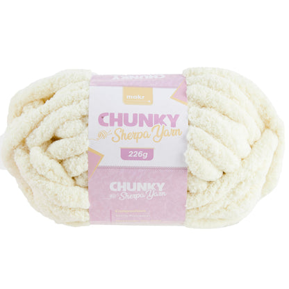 Makr Chunky Sherpa Crochet & Knitting Yarn, Marshmallow- 226g Polyester Yarn