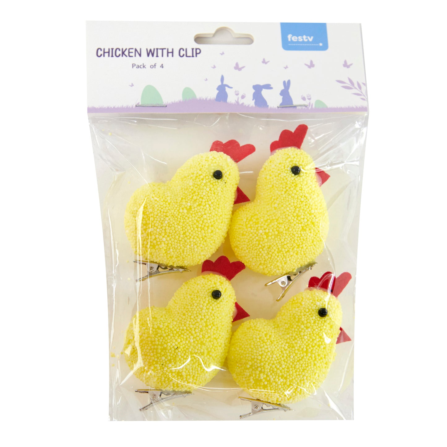 Easter Polystyrene Fabric Chickens w/ Clip 4pk- 5cmx3.5cm