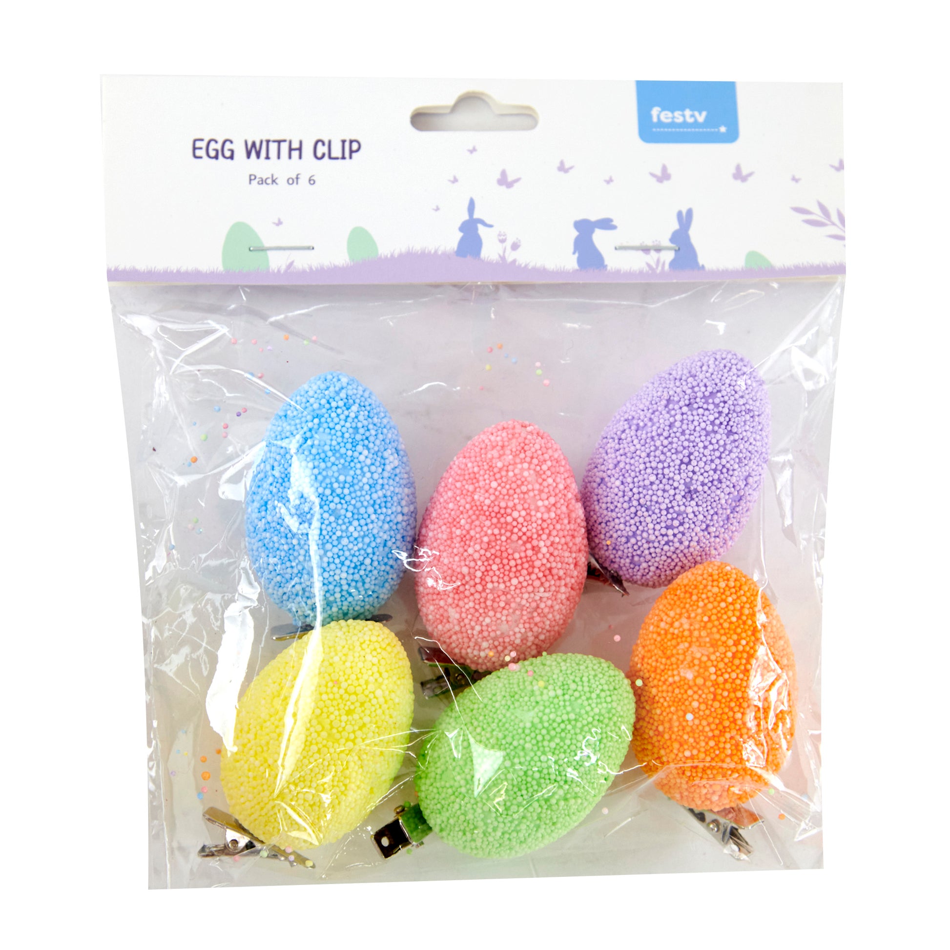 Easter Polystyrene Egg  with Clip 6pk- 5cmx3.5cm