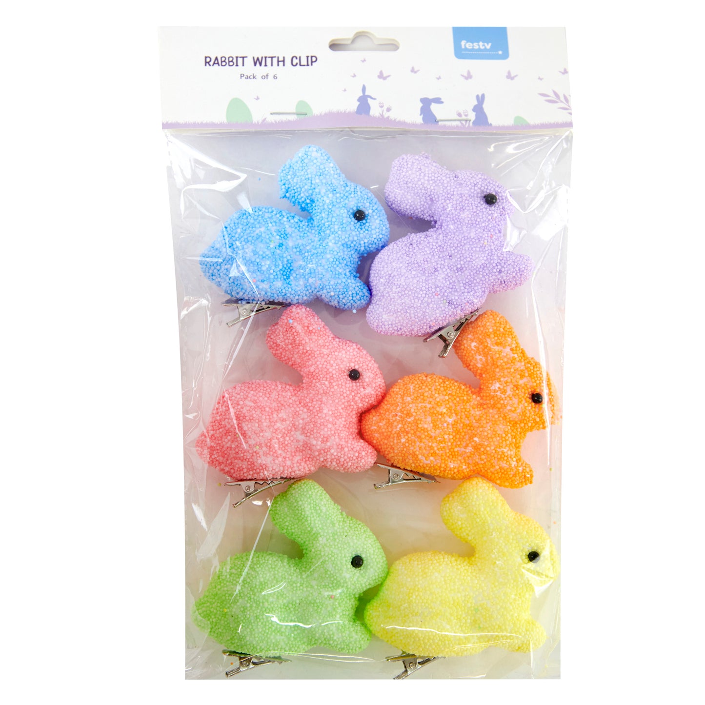 Easter Polystyrene Rabbit with Clip 6pk- 5cmx3.5cm