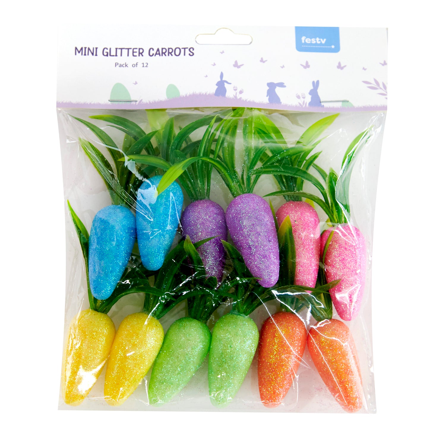 Easter Polystyrene Carrots with Glitter Small 12pc 1.5cmx4cm