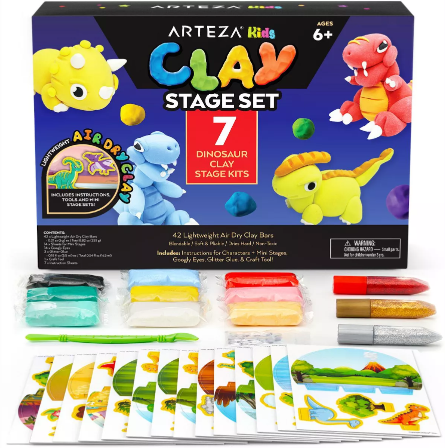 Arteza Craft Kit, Dinosaurs Clay Assorted Color