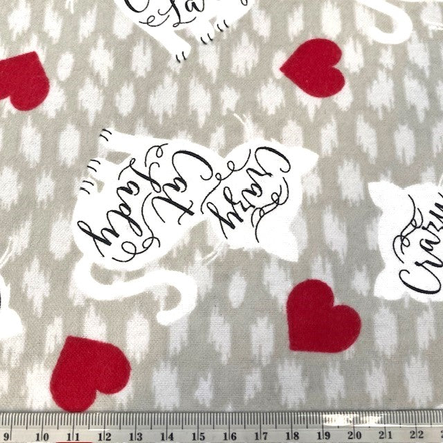 Printed Flannelette Fabric, Love Heart Print- 108cm Width