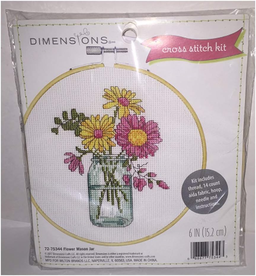 Dimensions Cross Stitch, Flower Mason Jar- 13x18cm