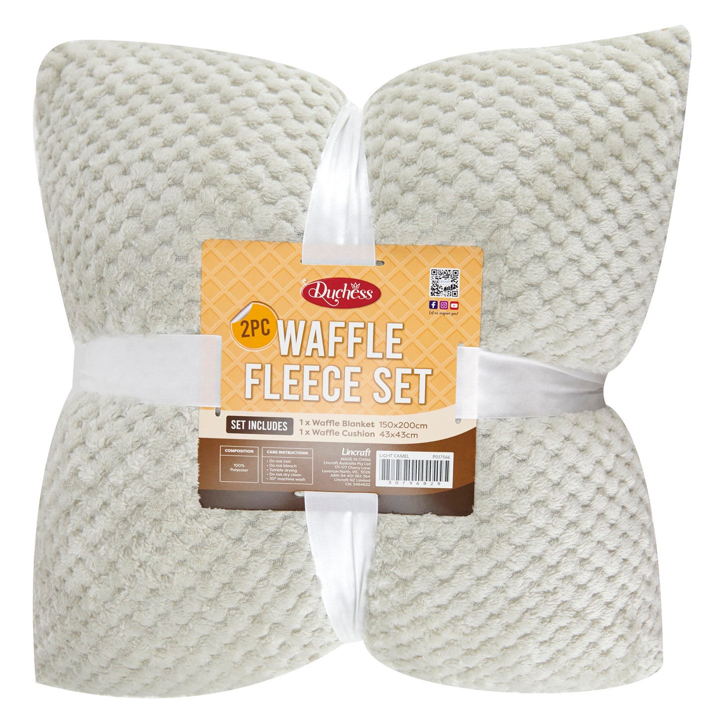 2-Piece Waffle Fleece Set Cushion Throw