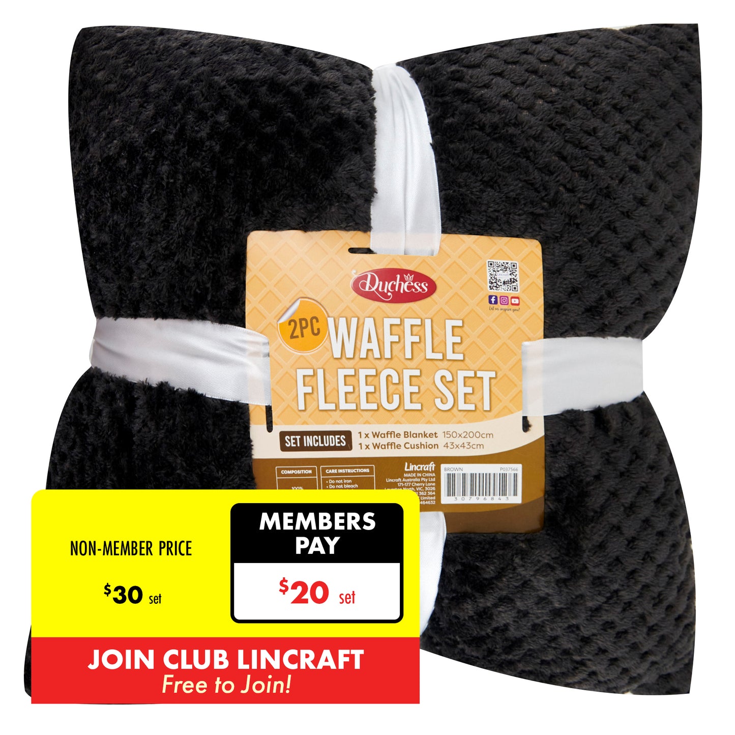 2-Piece Waffle Fleece Set Cushion Throw